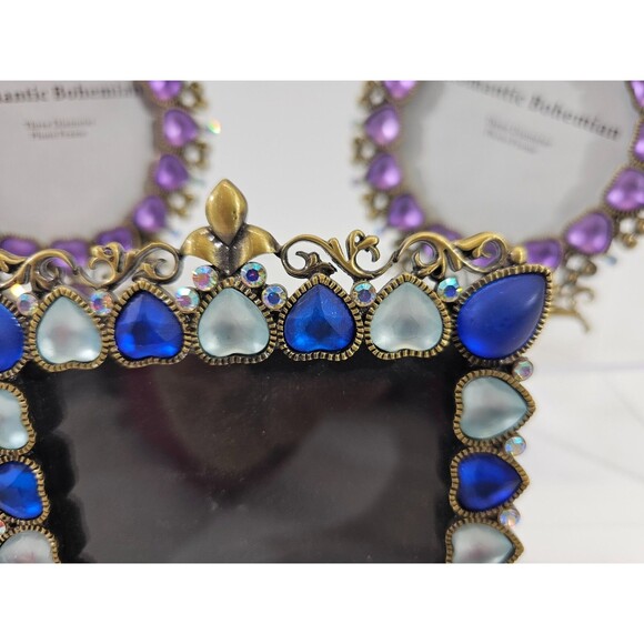 LOT 3 Two's Company Romantic Bohemian 3" Picture Frames Rhinestone Glass Decor - Picture 2 of 12